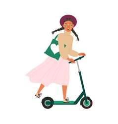 Happy Woman In Hat And Sunglasses Riding Electric