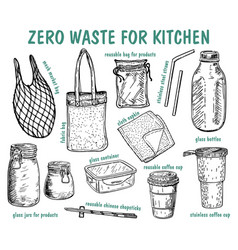 Zero Waste Kitchen Products Sketch Set Hand