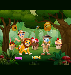 Zookeeper And Lion In Sweet Forest