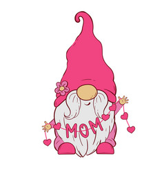 Gnome In A Pink Hat Holds A Rope With Hearts