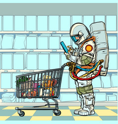 Astronaut Man With A Grocery Cart In The Store