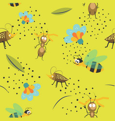 Funny Insects Ants And Beetles Bees Pattern