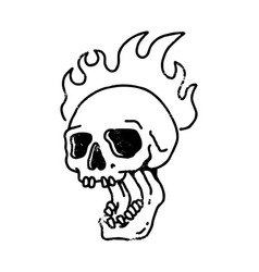 Skull Flames Hand Drawn Line Art Technique