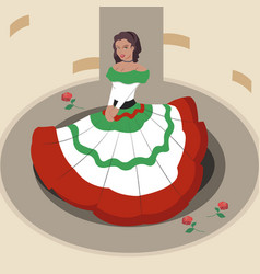 Girl Cartoon With A Traditional Mexican Dress