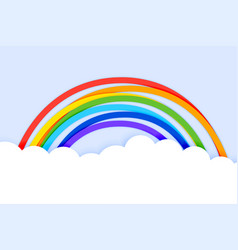 Papercut Style Rainbow With Clouds Background