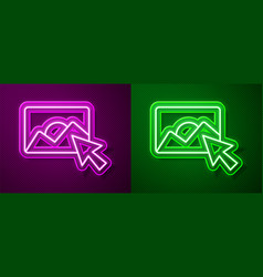 Glowing Neon Line Photo Retouching Icon Isolated