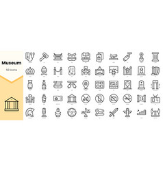 Set Of Museum Icons Simple Line Art Style