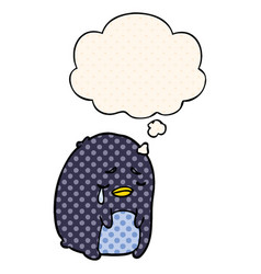 Cartoon Crying Penguin And Thought Bubble