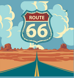 Us Route 66 Western Landscape With A Road Sign