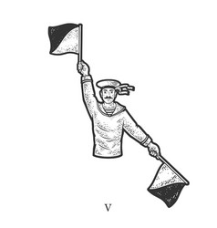 Flag Semaphore Letter V Sketch