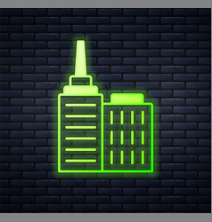 Glowing Neon City Landscape Icon Isolated On Brick