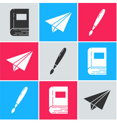 Set Book Paper Airplane And Paint Brush Icon