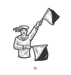 Flag Semaphore Letter W Sketch