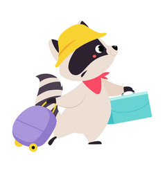 Cute Raccoon Traveler In Hat With Trunk