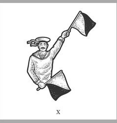 Flag Semaphore Letter X Sketch