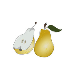 Fresh Yellow Pear With Green Leaf Half