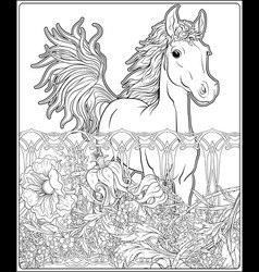 Horse And Flowers Outline