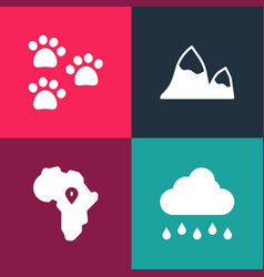 Set Pop Art Cloud With Rain Map Of Africa