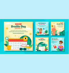 Braille Day Social Media Post Flat Cartoon Hand