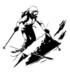 Skiing Woman In Mountains In Retro Style