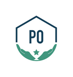 Initial Letter Po Hand Shield Security Logo