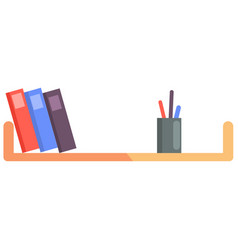 Books And Stationary On Wood Wall Shelf Concept