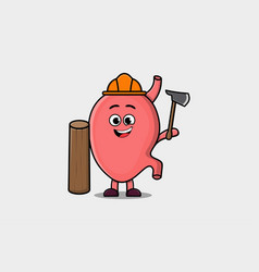 Cute Cartoon Stomach As Carpenter With Ax And Wood