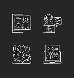 Cyber Harassment Chalk White Icons Set On Black