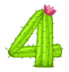 Cartoon Cactus Number 4 With Flower Font Kids