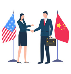 Handshake Business Partners China And Us Flags