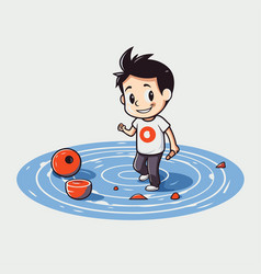 Little Boy Playing With A Ball In The Water