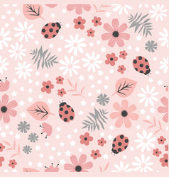 Seamless Pink Flourish Pattern With Field Flowers