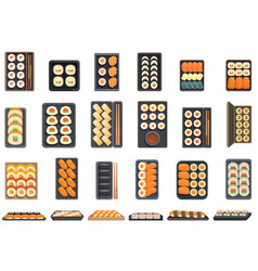 Sushi To Go Icons Set Cartoon Food Package