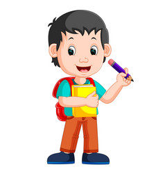 Boy holding big pencil Royalty Free Vector Image