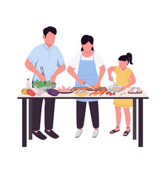 Family Preparing Dinner Together Table Semi Flat