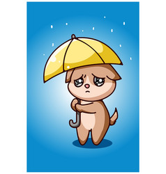 Little Sad Dog Under Umbrella Hand Drawing