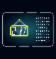 24 7 Sign Neon Light Icon Around The Clock