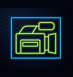 Glowing Neon Line Cinema Camera Icon Isolated On