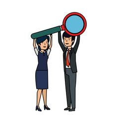 Young Business Couple With Magnifying Glass