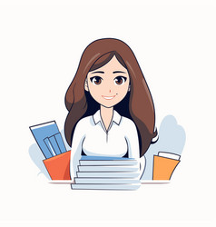 Young Woman Working In Office Flat Cartoon