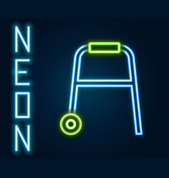 Glowing Neon Line Walker For Disabled Person Icon