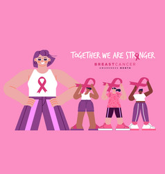 Breast Cancer Awareness Month Young Women Cartoon