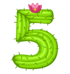 Cartoon Cactus Number 5 With Flower Font Kids