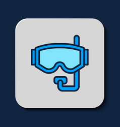 Filled Outline Diving Mask Icon Isolated On Blue