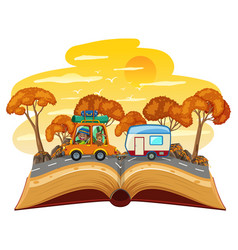 Open Book With Travelling Car On The Road