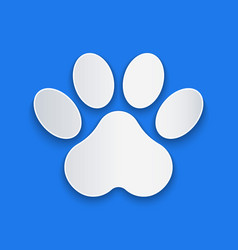 Paper Cut Paw Print Icon Isolated On Blue