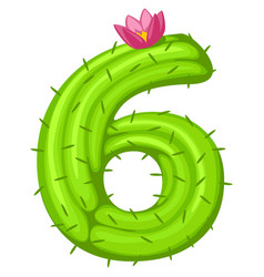 Cartoon Cactus Number 6 With Flower Font Kids