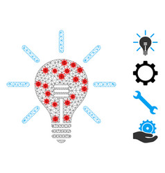 Polygonal Carcass Light Bulb Icon With Covid19