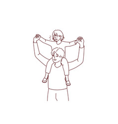 Young Happy Father With Child On Shoulders