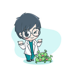 Cute Male Doctor And Viruses Cartoon